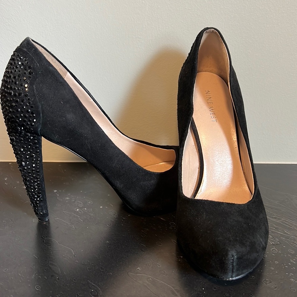 Nine West black platform sparkle heels